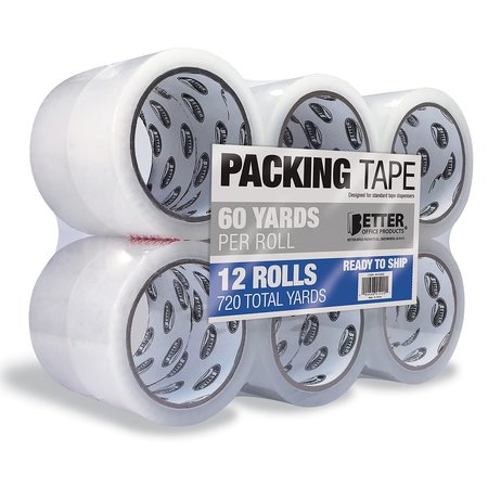 BETTER OFFICE PRODUCTS Clear Packing Tape Refill Rolls, Heavy Duty, 1.88in. x 60 Yards Per Roll, 720 Total Yards, 12PK 41220